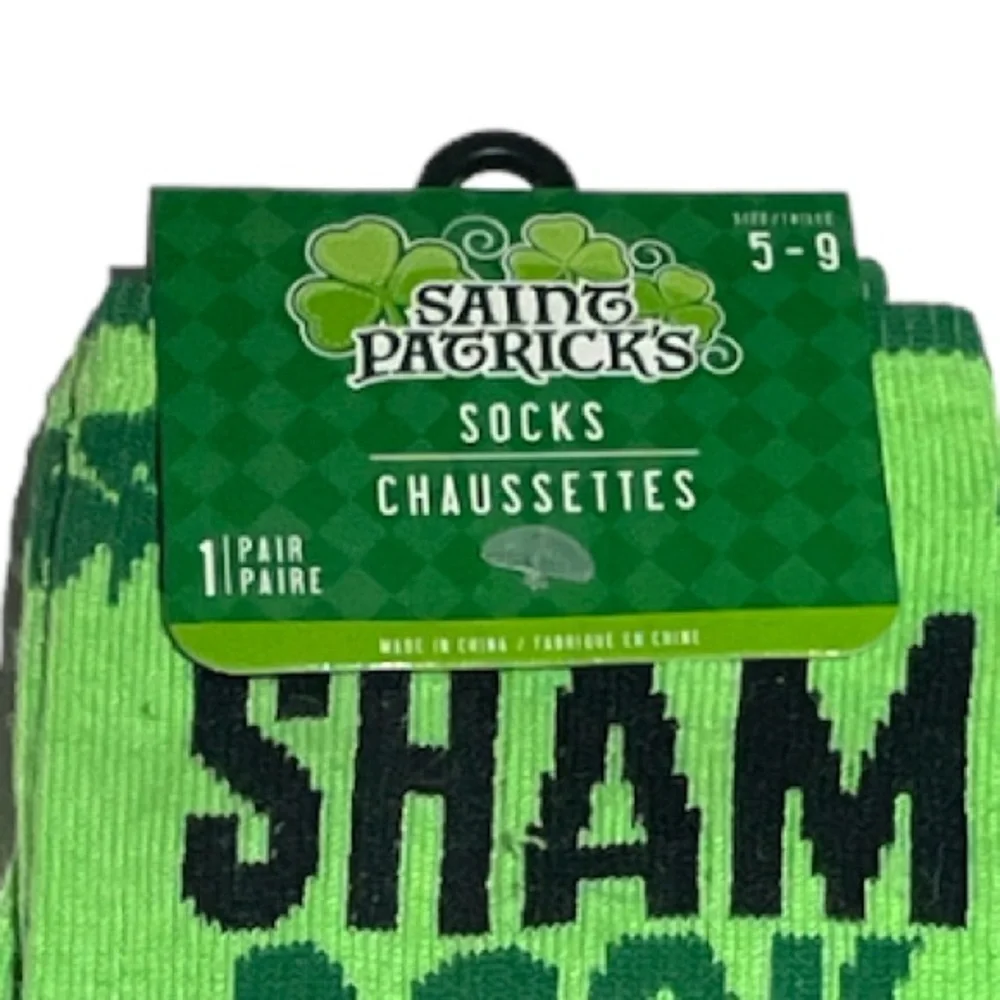 Saint Patrick’s Day Sham Rock & Roll Crew Socks Green Size 5-9